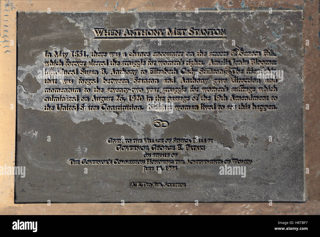 Plaque à sculpture représentant Mai 1851 rencontre fortuite de Elizabeth Caty Stanton et Susan B. Anthony Seneca Falls, New York, berceau de la women's r Banque D'Images