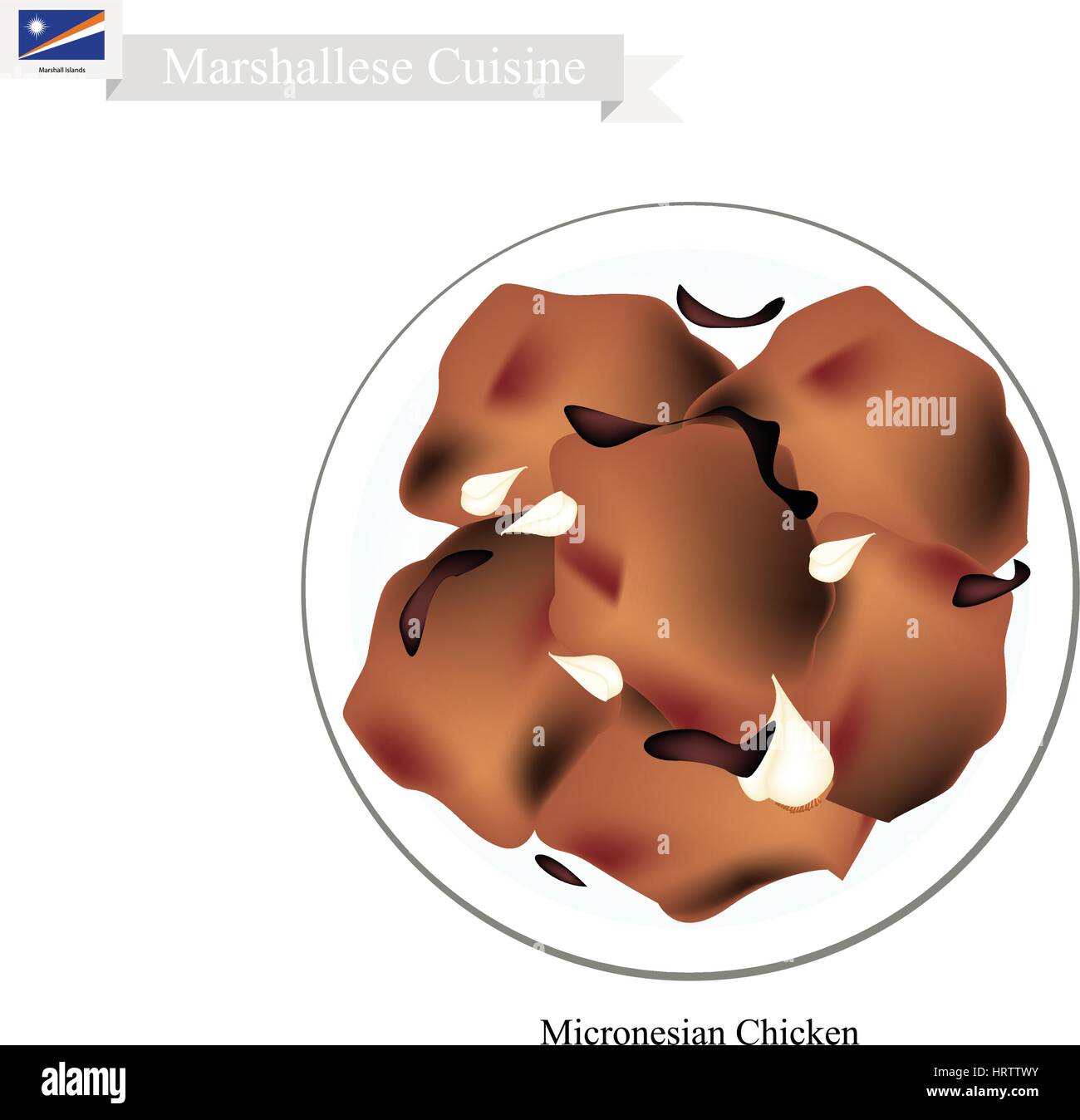 La cuisine des îles Marshall, Illustration de la poitrine de poulet grillée trempée dans le jus de citron et marinées dans la bière, la sauce soja et l'ail haché. Un Illustration de Vecteur