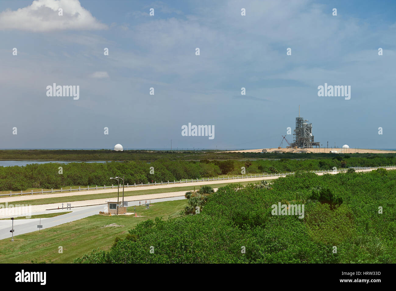 Rampe de lancement pour navette spatiale en centre de Cap Canaveral. Vue panoramique sur la station de Cape Canaveral Banque D'Images