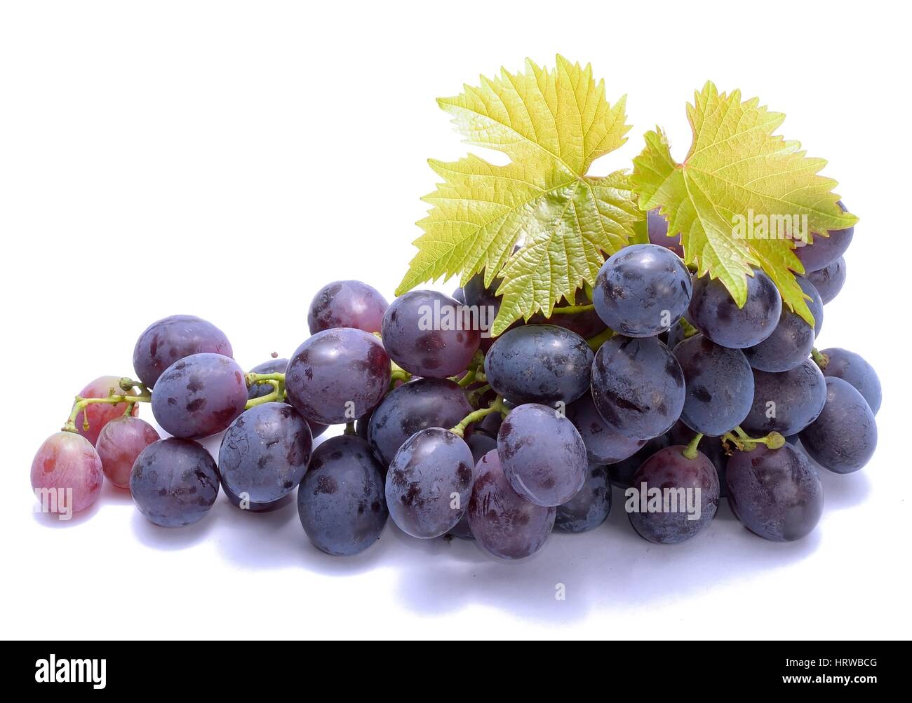 Les raisins rouges avec des feuilles isolées sur fond blanc Banque D'Images