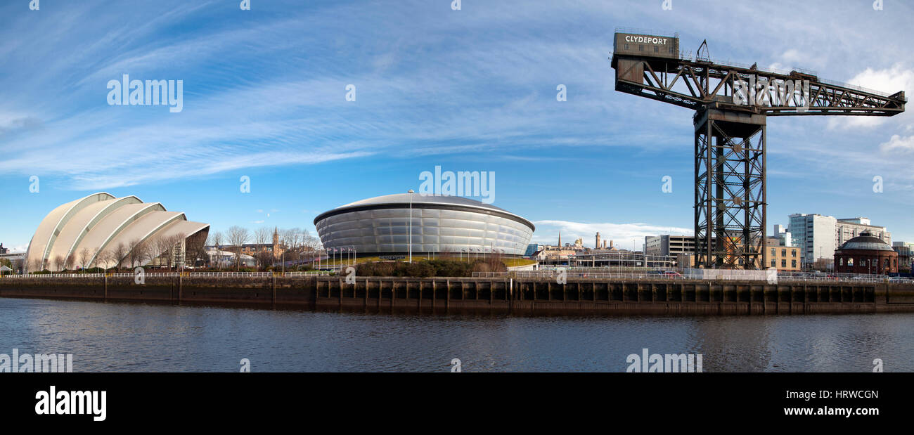 Glasgow, montrant la zone à quai Finnieston Crane, l'ETI et l'Hydro building Clyde Auditorium Banque D'Images