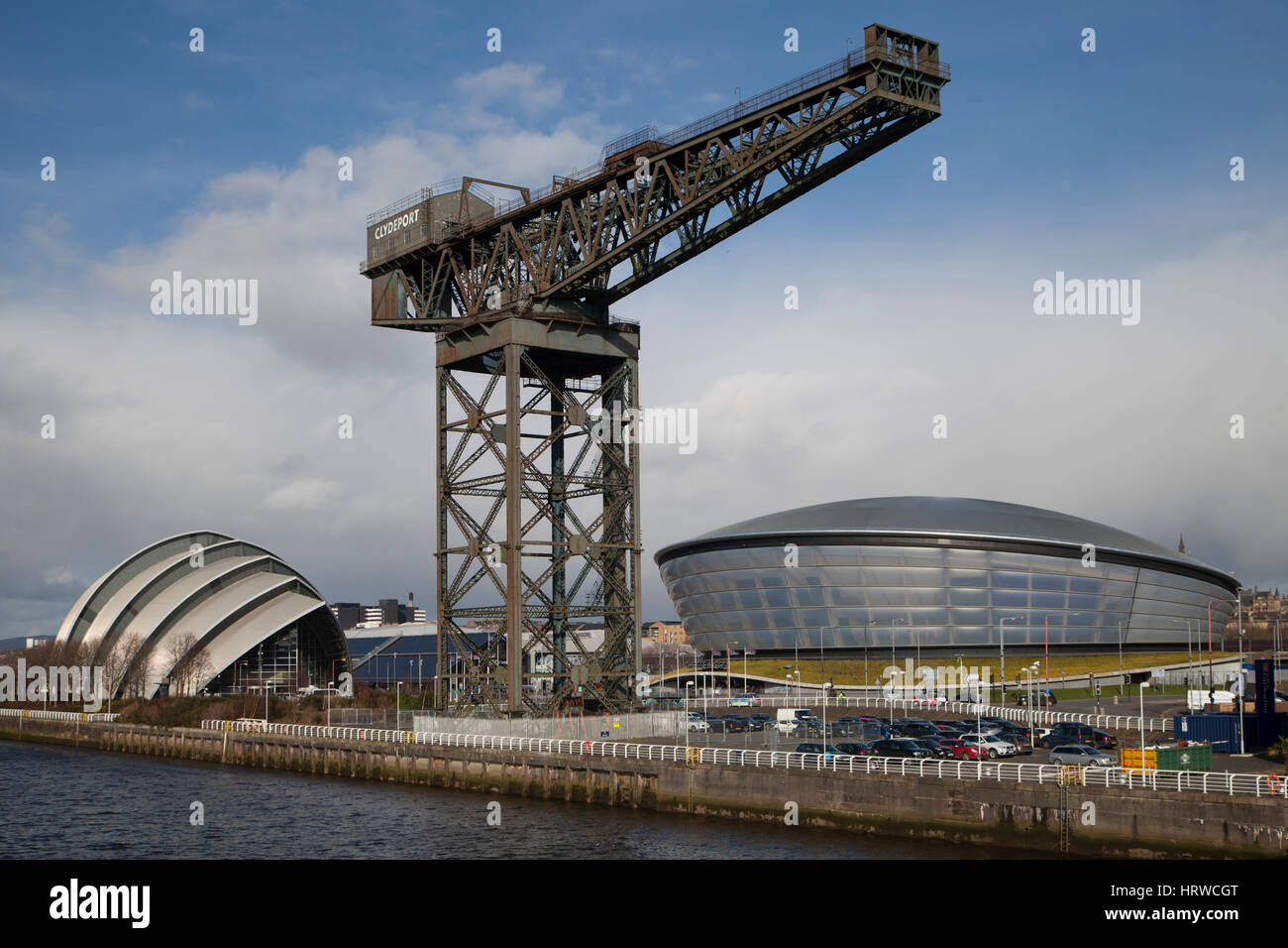Glasgow, montrant la zone à quai Finnieston Crane, l'ETI et l'Hydro building Clyde Auditorium. Banque D'Images