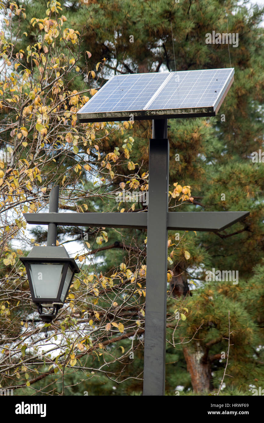 Éclairage public avec panneau solaire. Lampe décorative dans le parc avec panneau  solaire Photo Stock - Alamy