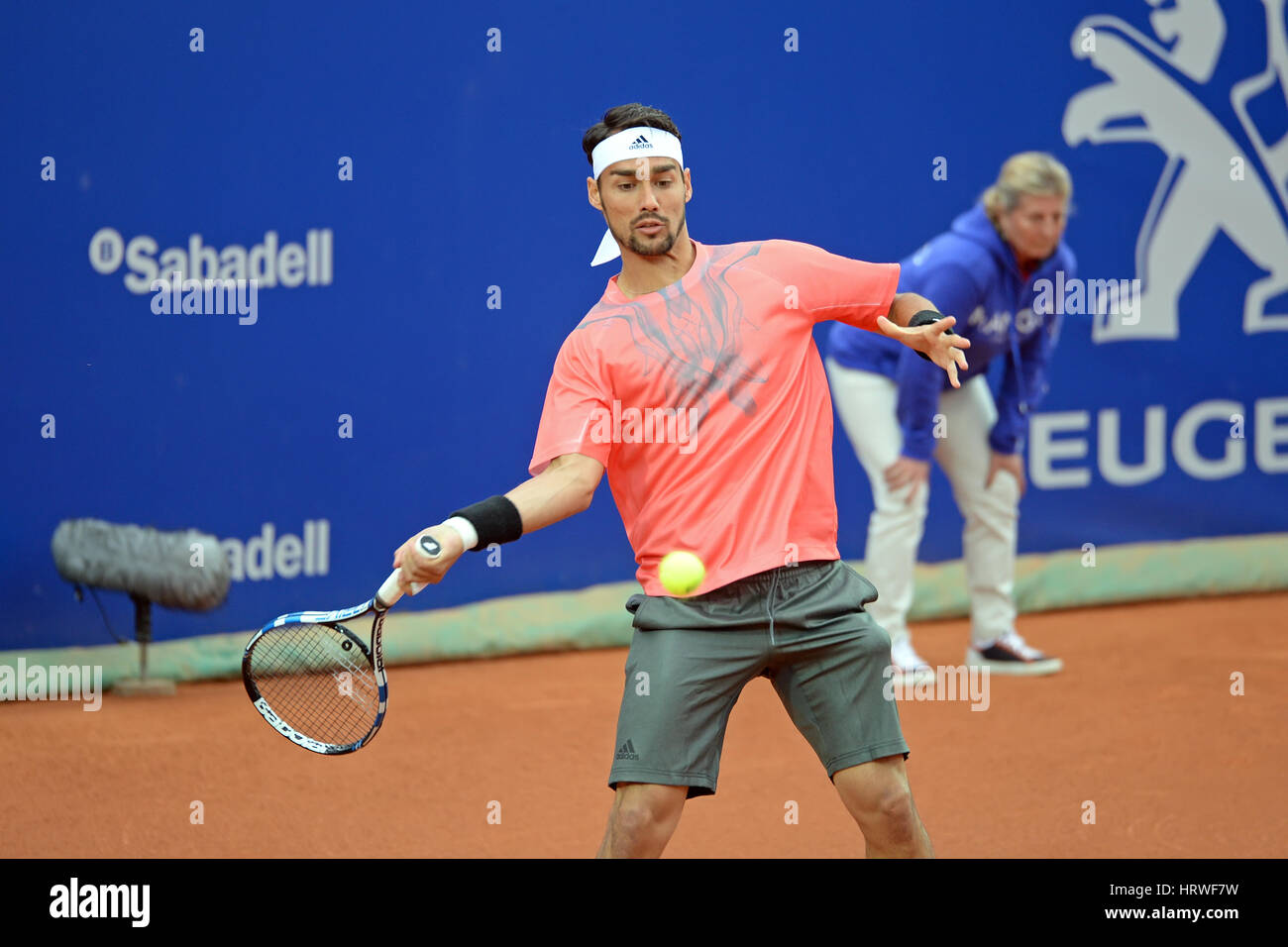 Barcelone - APR 24 : Fabio Fognini (joueur de tennis) joue à l'ATP Open de Barcelone Banc Sabadell Conde de Godo Tournament le 24 avril, 2015 Banque D'Images