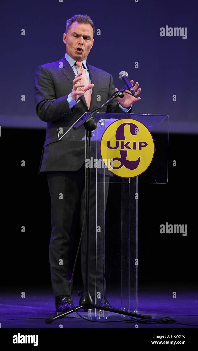 Weymouth, Dorset, UK. 4e Mar, 2017. UK Independence Party, conférence Conférence de l'UKIP, discours de Peter Whittle (chef adjoint) Credit : Dorset Media Service/Alamy Live News Banque D'Images