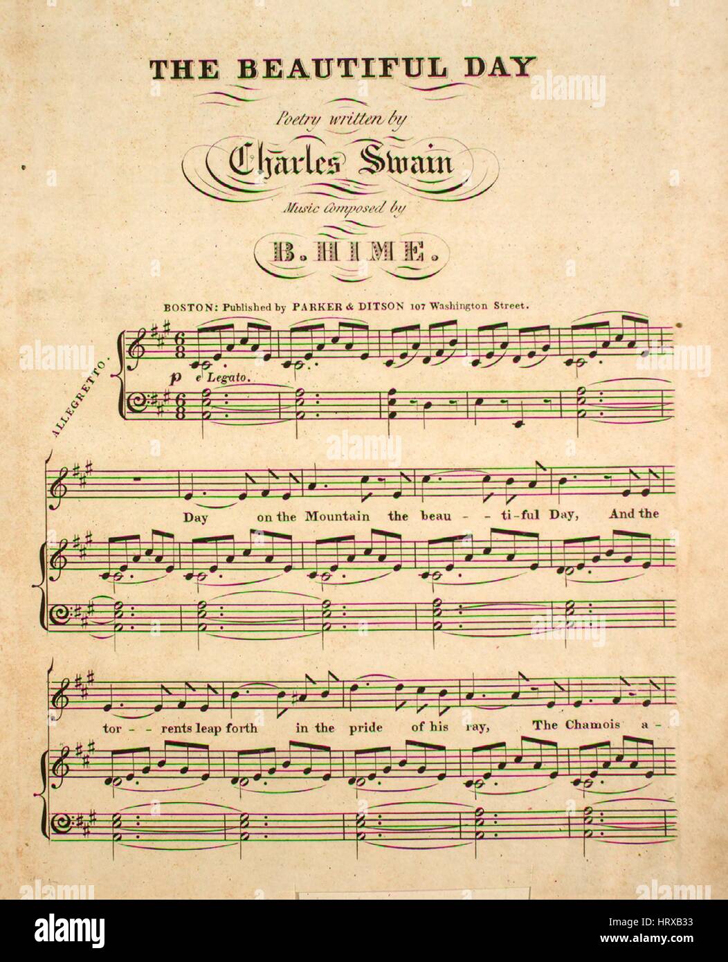 Sheet Music image de couverture de la chanson 'La Belle journée', avec une  œuvre originale note lire 'La poésie écrite par Charles Swain Musique  composée par B', United States, 1900. L'éditeur est