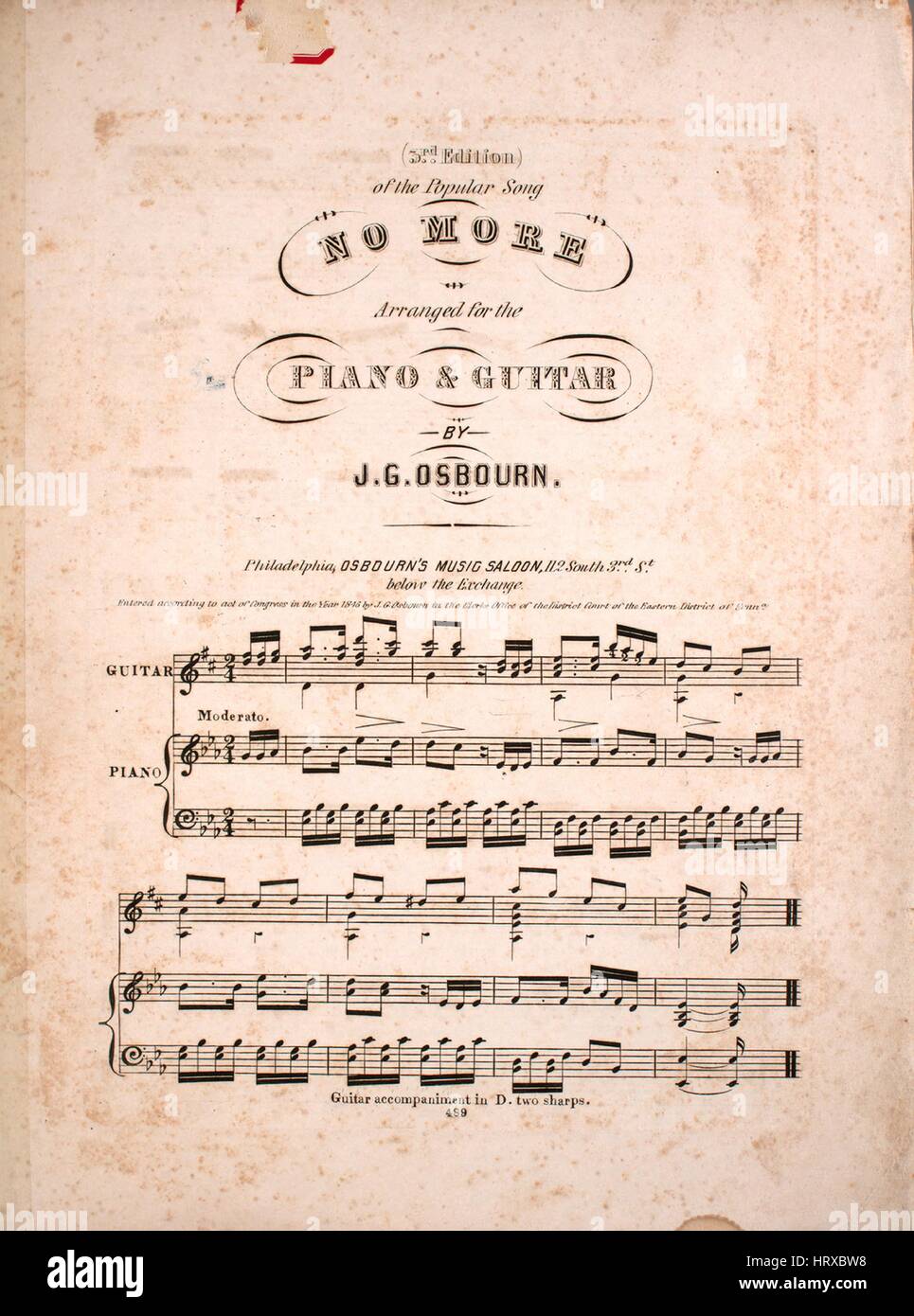 Sheet Music image de couverture de la chanson '3ème édition de la chanson  populaire pas plus', avec des notes d'auteur original 'lecture organisé  pour le piano et la guitare par JG Osbourn