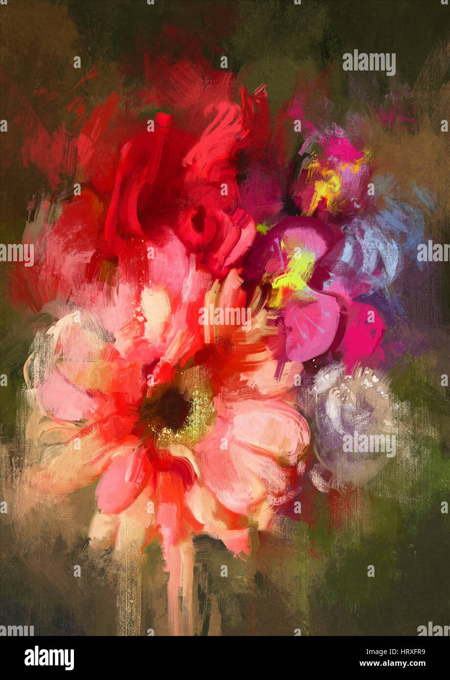 Bouquet de fleurs dans un style de peinture à l'huile,illustration Banque D'Images