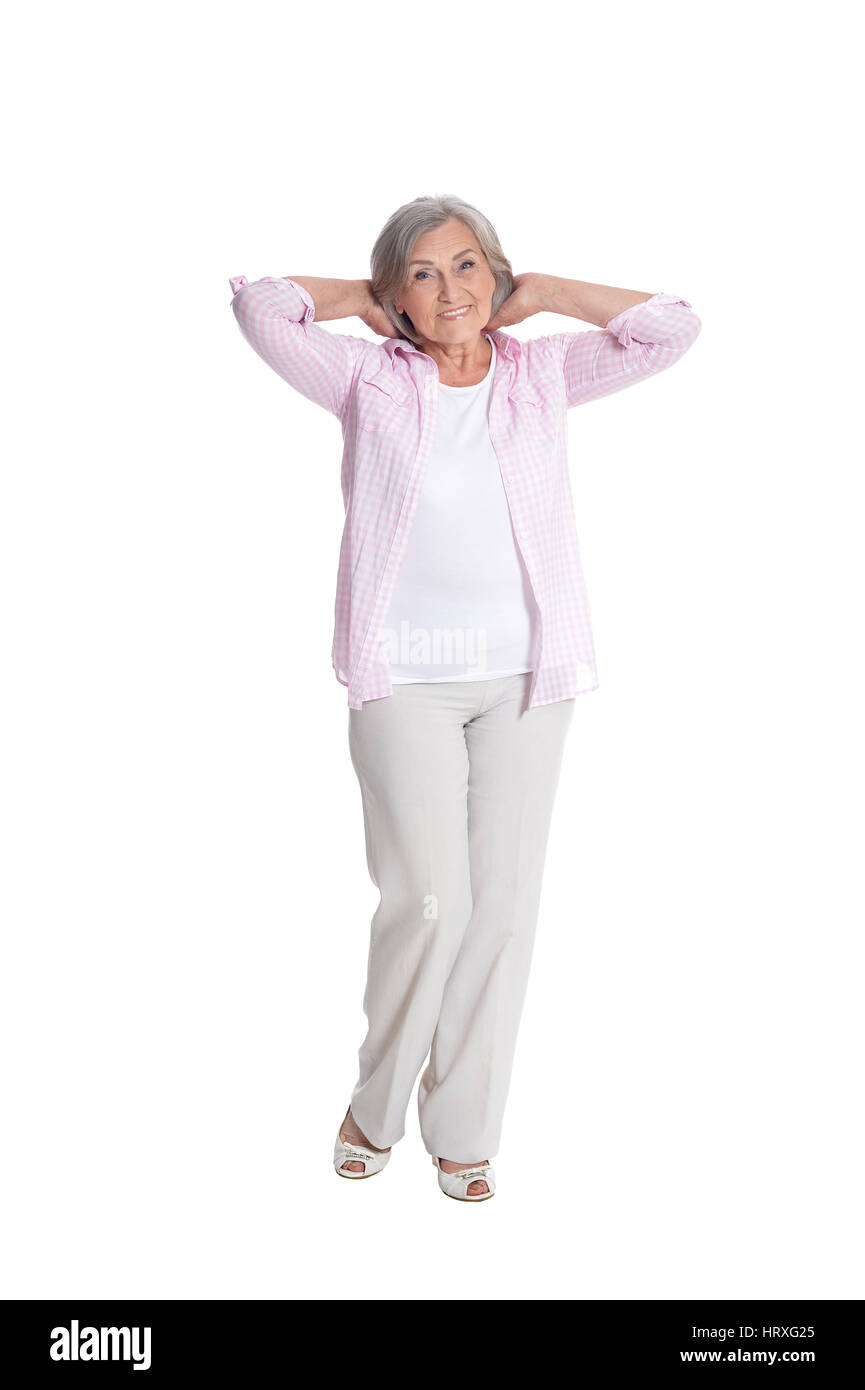 Portrait of a beautiful happy woman on a white background Banque D'Images