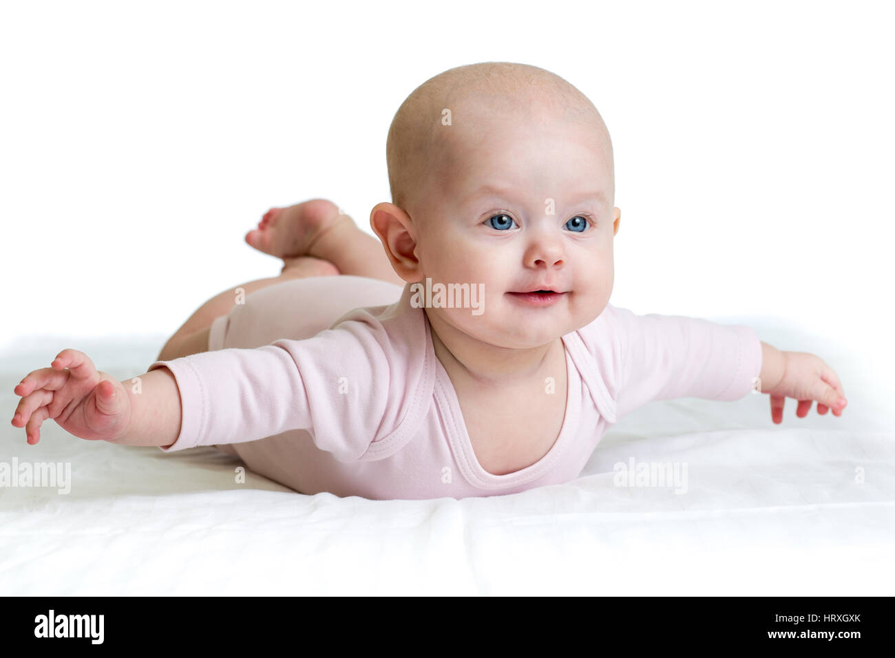 Belle enfant bébé sur un fond blanc Banque D'Images