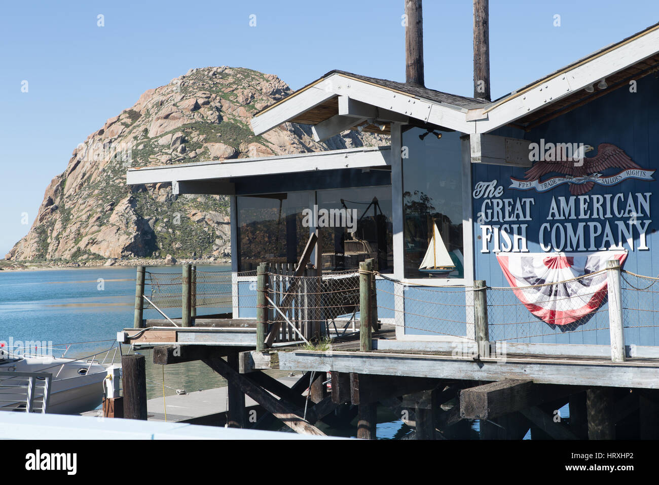 Le restaurant Great American fish company sur le port de Morro Bay California USA Banque D'Images