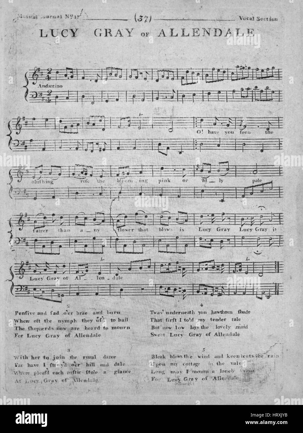 Sheet Music image de couverture de la chanson 'Lucy Gris de Allendale Série Titre Musical Journal n° 17 Section Vocal', avec une œuvre originale lecture notes 'na', 1900. L'éditeur est répertorié comme 'n.p.', la forme de la composition est "avec chœur trophique', l'instrumentation est 'piano et voix", la première ligne se lit 'O ! Avez-vous vu le rougissement rose le blooming rose ou pâle lilly', et l'illustration artiste est répertorié comme 'Aucun'. Banque D'Images