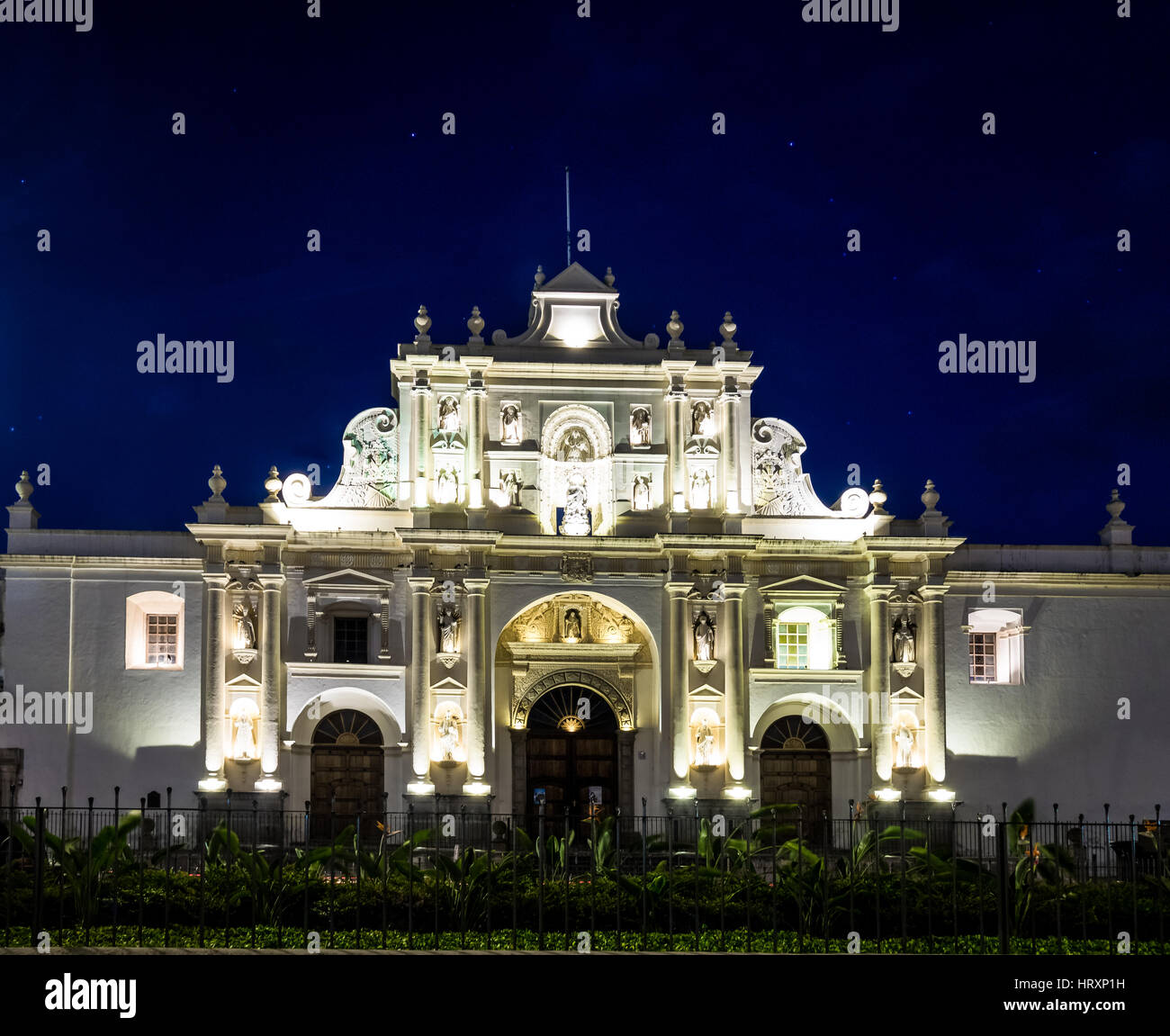 Cathédrale San José de nuit - Antigua, Guatemala Banque D'Images