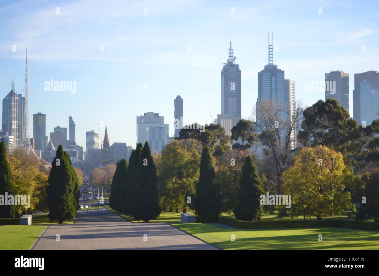 Australie Melbourne CBD skyline vue du Sanctuaire de Souvenir Banque D'Images