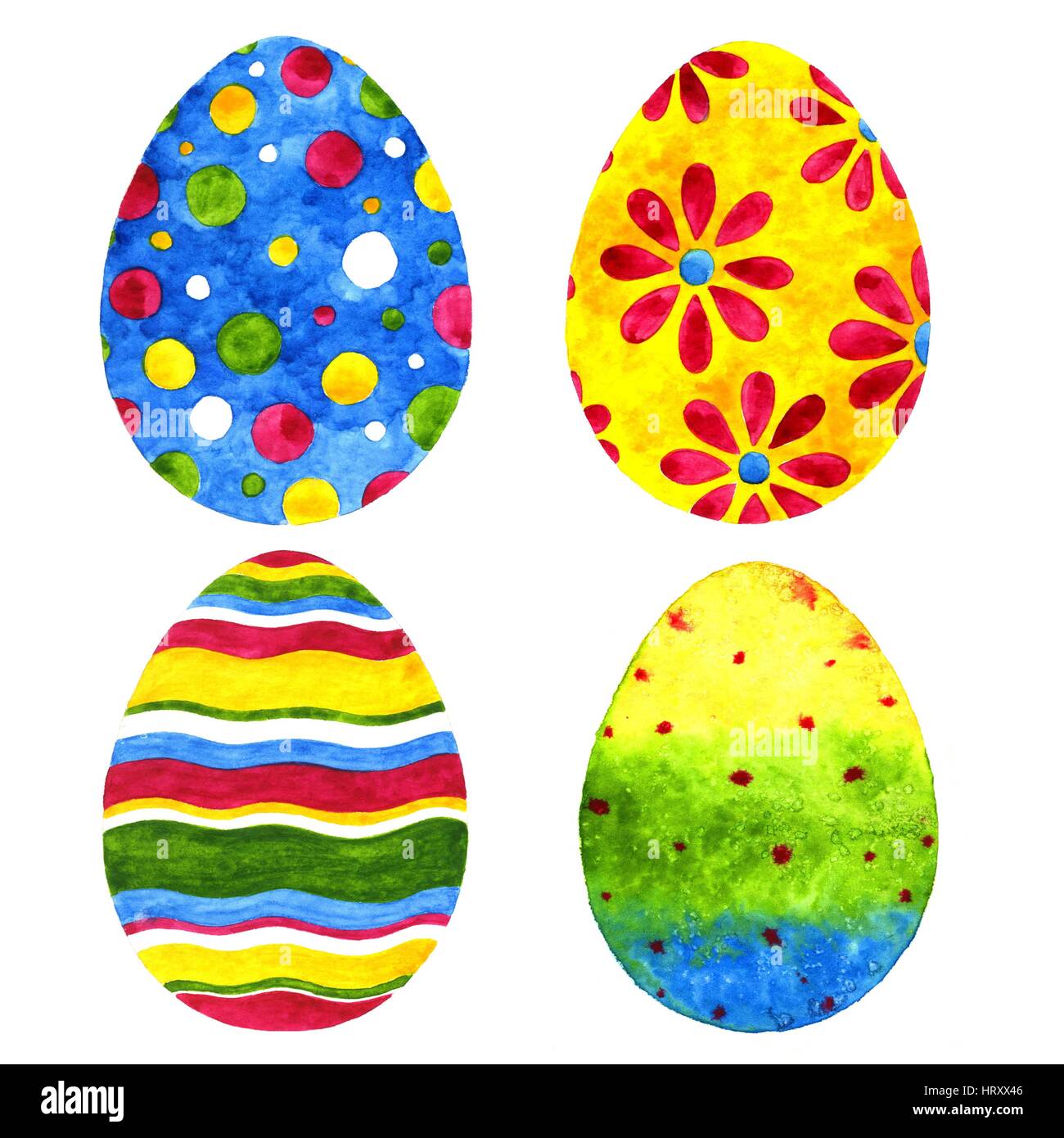 Les oeufs de Pâques. Illustration à l'aquarelle sur fond blanc Banque D'Images