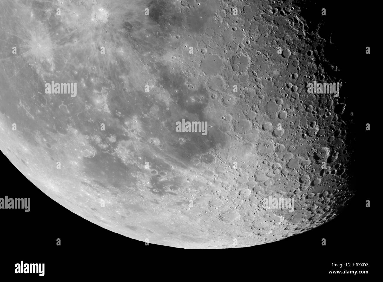 Close-up de la surface de la Lune. Principaux objets et domaines : Clavius, Longomontanus, Schiller, Wilhelm, Tycho, Maginus, Mare Humorum, Pitatus, Mare Cognitum, Banque D'Images