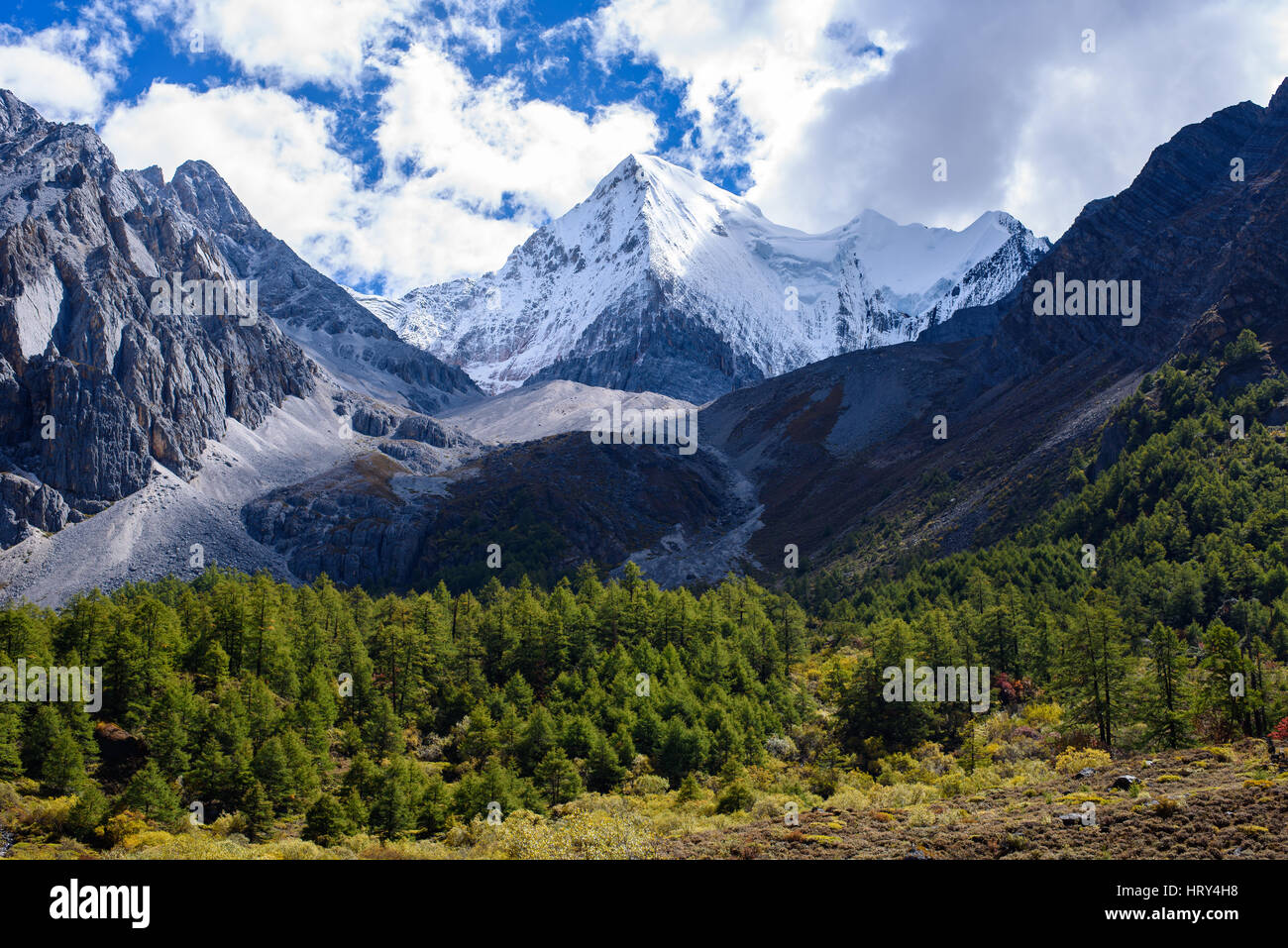 Le Mont Chanodug est l'un des trois saints du bouddhisme tibétain dans la montagne,Daocheng Yading, Sichuan Province de Chine. Banque D'Images