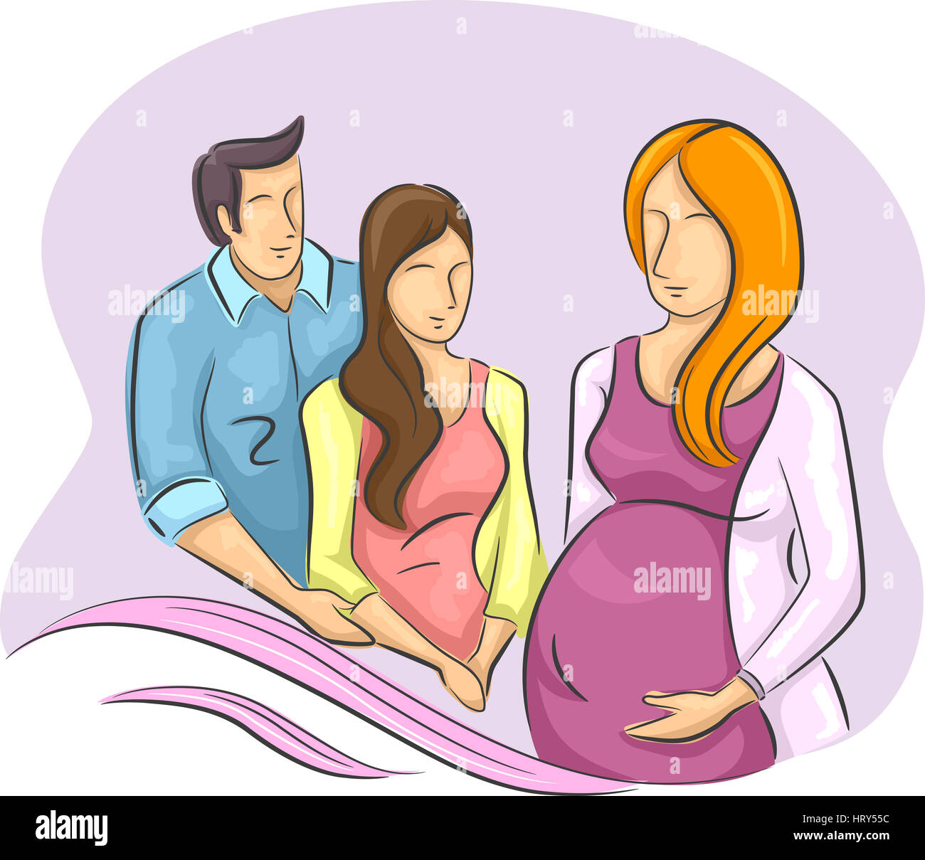 Illustration d'une fille enceinte de substitution avec les futurs parents Banque D'Images