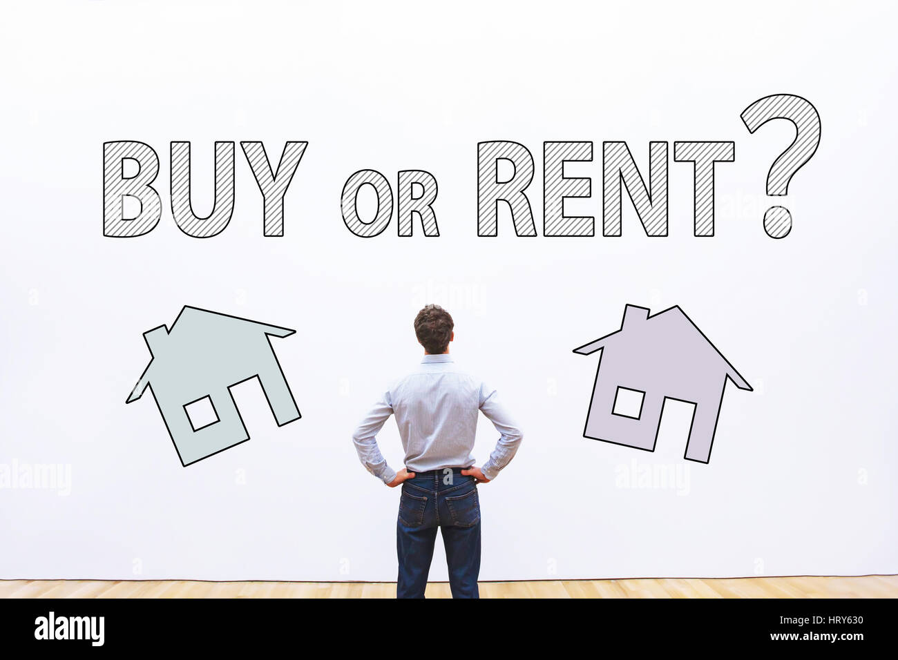 Acheter ou louer immobilier, concept, question de décision Banque D'Images