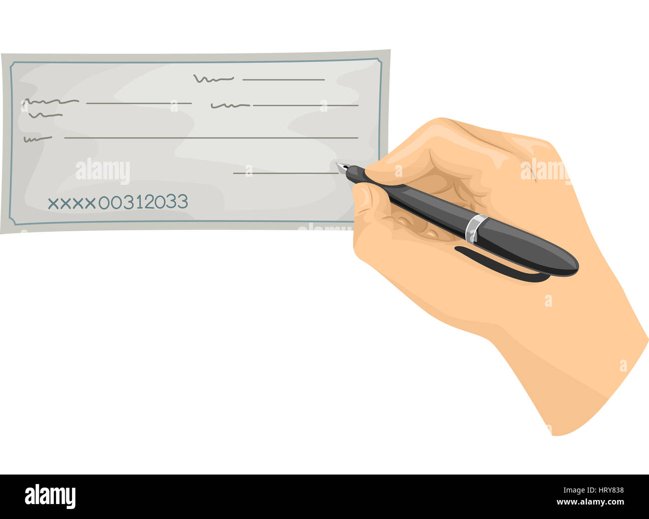 Illustration rognée d'une main de signer un chèque en blanc Banque D'Images