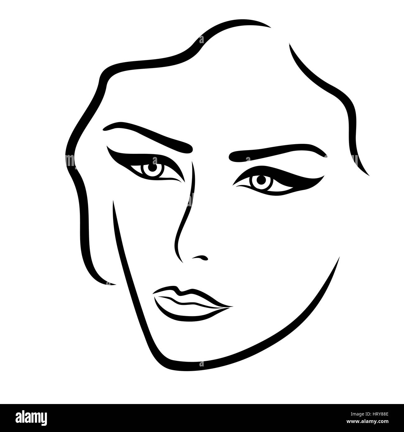 Résumé jeune dame face, part se noyer contour vectoriel Illustration de Vecteur