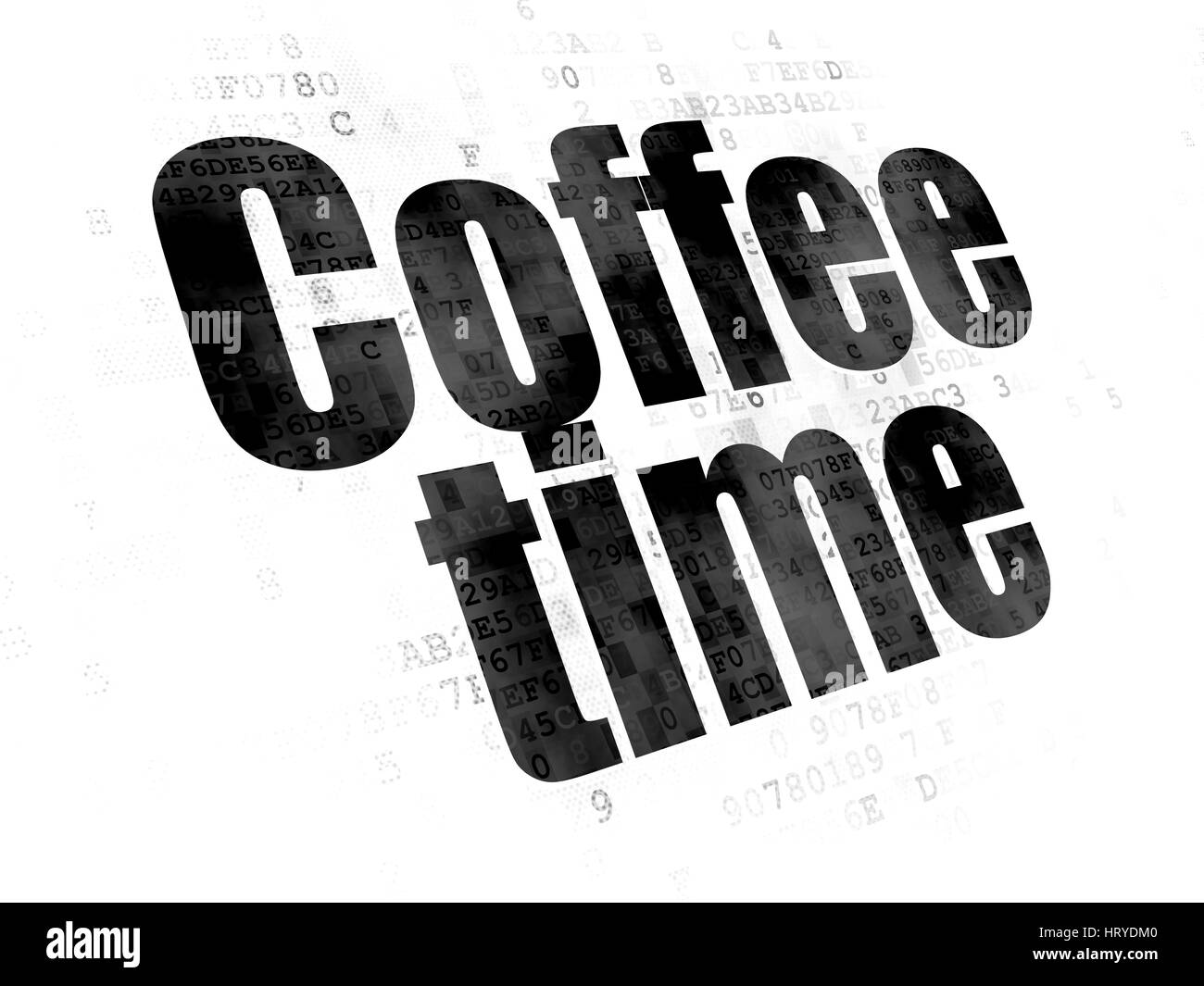 Concept de temps : Temps de café sur fond numérique Banque D'Images