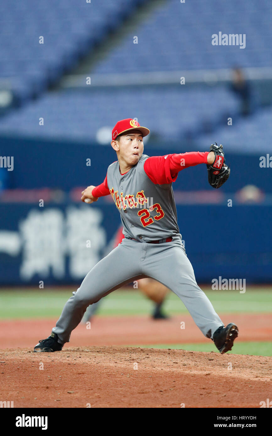 Osaka, Japon. 6Th Mar, 2017. Gan Quan (CHN) Baseball : 2017 World Baseball Classic Exposition match entre Seibu Lions - la Chine à Kyocera Dome Osaka à Osaka, Japon . Credit : Yohei Osada/AFLO SPORT/Alamy Live News Banque D'Images