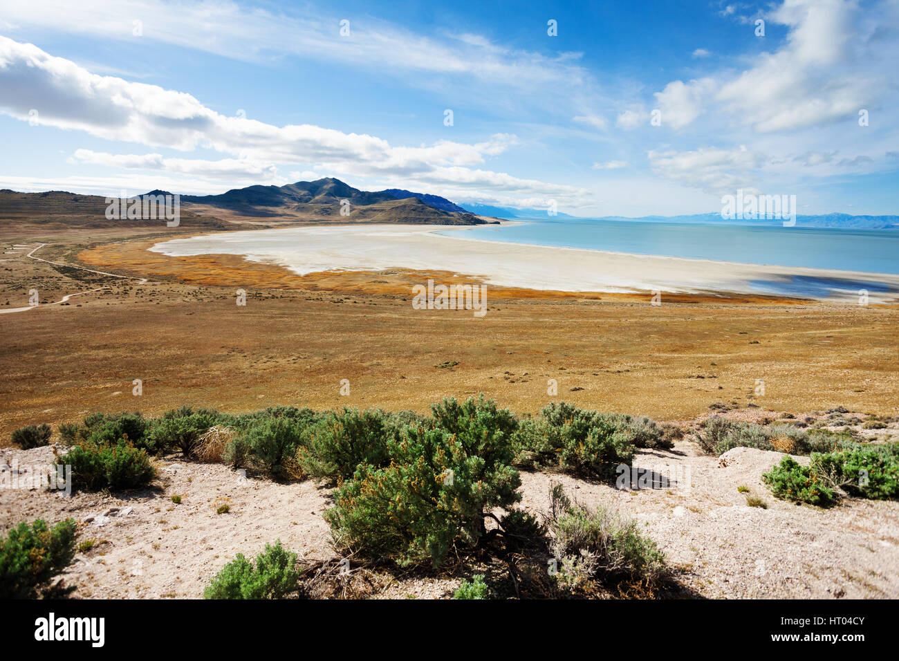 Belle vue sur salé causeway à Antelope Island sur le Grand Lac Salé, en Utah, l'Amérique Banque D'Images