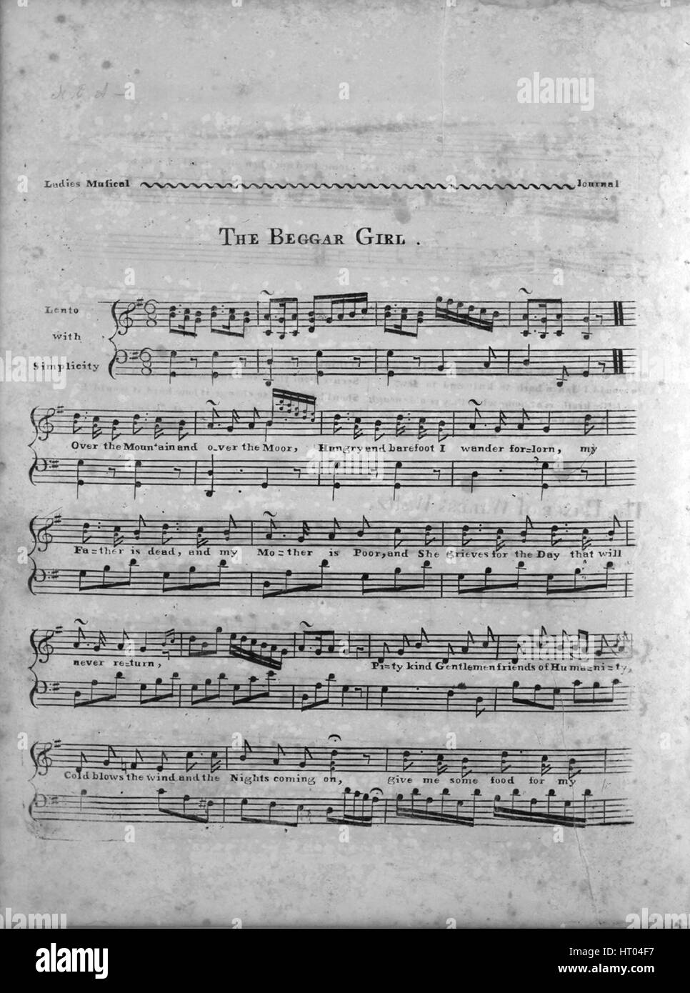 Sheet Music image de couverture de la chanson '(1) le mendiant Girl (2) Le Prince of Wales's Waltz série titre Mesdames Musical Journal', avec une œuvre originale lecture notes 'na', 1900. L'éditeur est répertorié comme 'n.p.', la forme de la composition est '(1) avec chœur strophique (2) transversal", l'instrumentation est 'piano et voix", la première ligne se lit "sur la montagne et sur la lande de faim et j'erre pieds nus', et l'illustration artiste est répertorié comme 'Aucun'. Banque D'Images