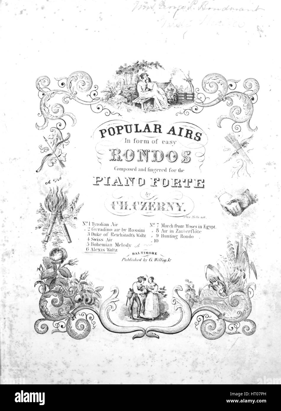 Sheet Music image de couverture de la chanson 'Alexis Waltz No 6 [Copie] titre série endommagé airs populaires dans [la] forme de Rondos facile', avec l'auteur original "Lecture notes composé et doigter pour le piano-forte par ch' Czerny, United States, 1900. L'éditeur est répertorié comme "G. Willig Jr.', la forme de composition est 'sectional', l'instrumentation est 'piano', la première ligne se lit 'Aucun', et l'illustration artiste est répertorié comme 'Aucun'. Banque D'Images