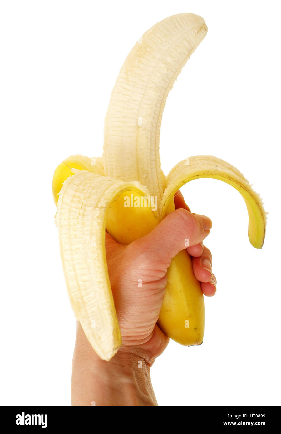 Geschaelte Banane in der Hand - Banane pelées à la main Banque D'Images