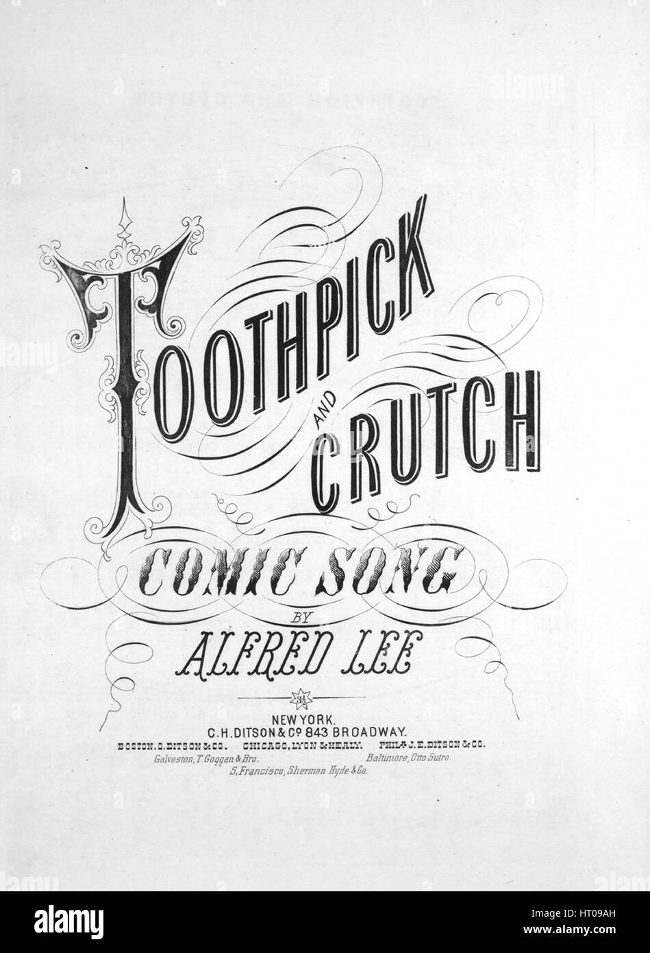 Sheet Music image de couverture de la chanson 'cure-dent et béquille  Chanson comique', avec une œuvre originale écrite par "Lecture notes TL  composé d'argile par Alfred Lee', United States, 1900. L'éditeur est