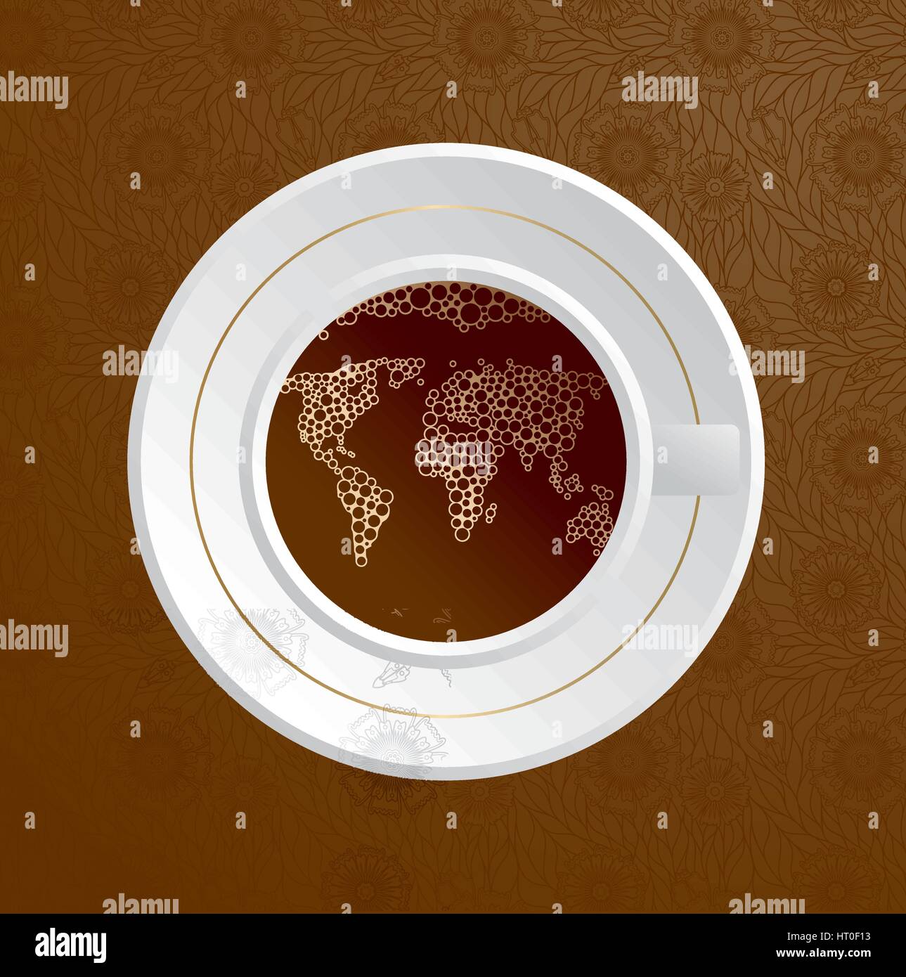 Carte du monde dans la région de Coffee cup Illustration de Vecteur