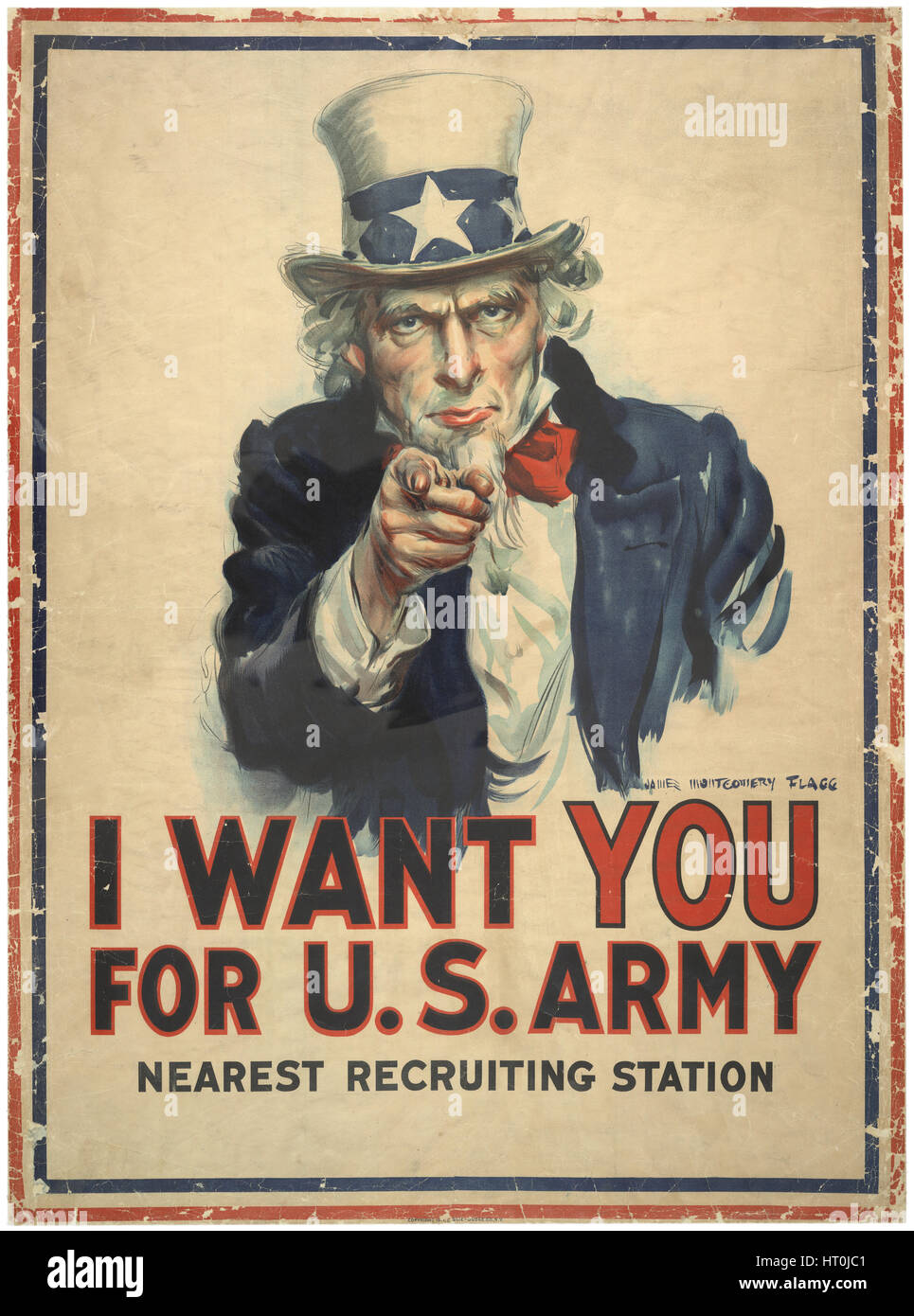 La Première Guerre mondiale, l'affiche de recrutement pour l'armée américaine avec l'Oncle Sam par l'artiste James Montgomery Flag, c1917. Banque D'Images