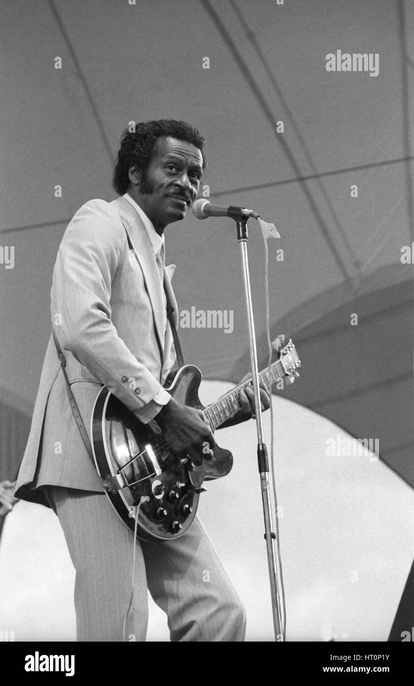 Chuck Berry, Capital Jazz , Alexandra Palace, Londres, 1979. Artiste : Brian O'Connor. Banque D'Images