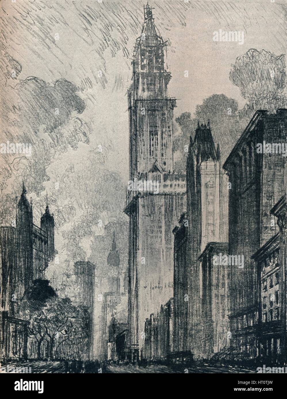 "Le Broadway et le Woolworth Building, New York', 1912. Artiste : Joseph Pennell. Banque D'Images