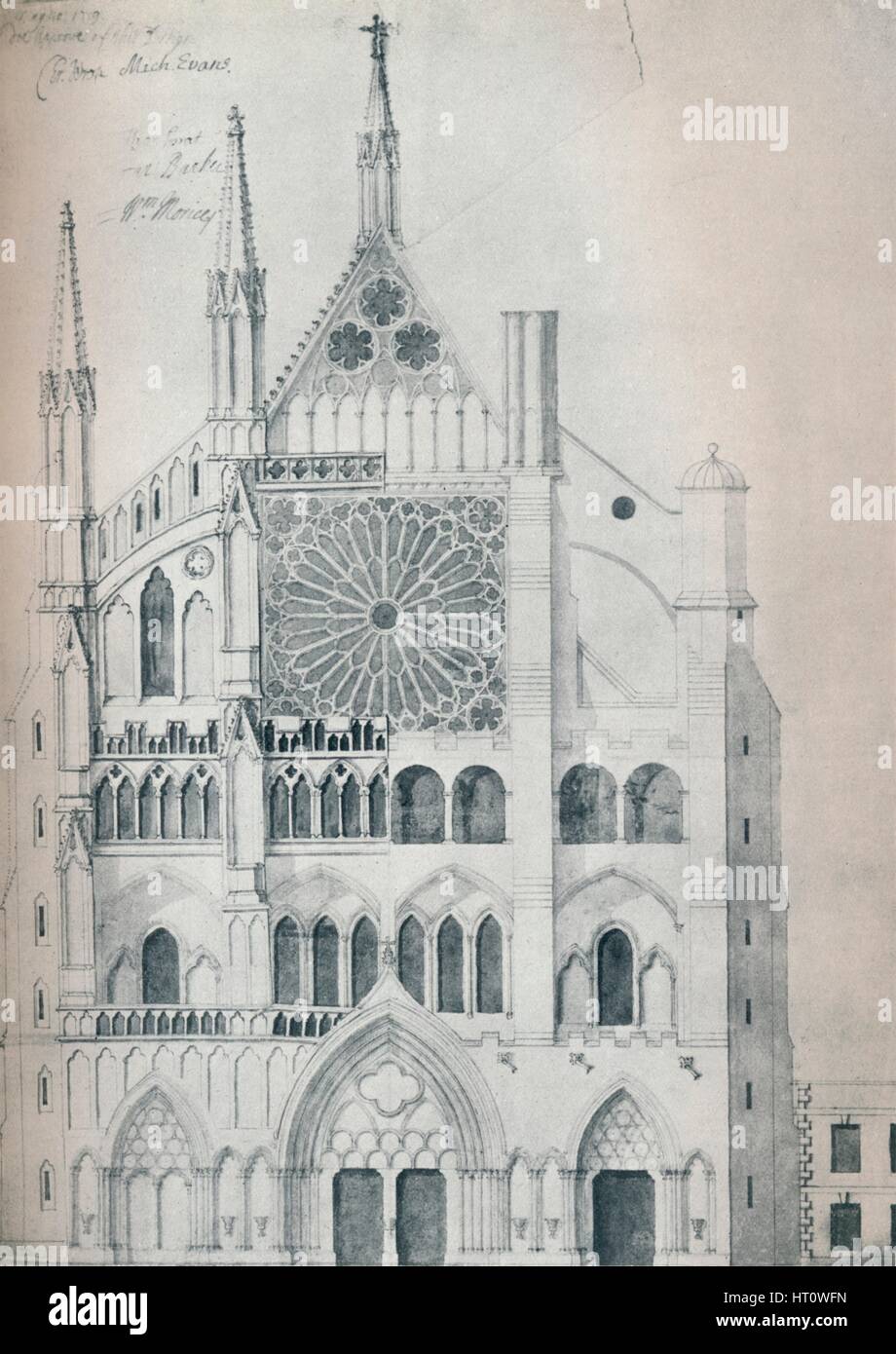 "L'élévation du transept nord, l'abbaye de Westminster, montrant avec retrait Wren's Scheme pour la restauration' Artiste : Inconnu. Banque D'Images