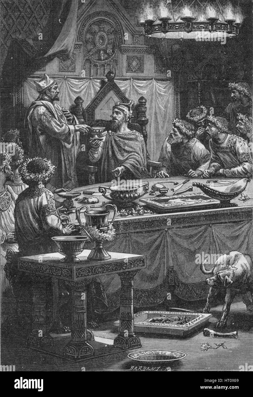 L'évêque de Laon jurer allégeance à Charles, duc de Lorraine, 10e siècle (1909). Artiste : Inconnu. Banque D'Images