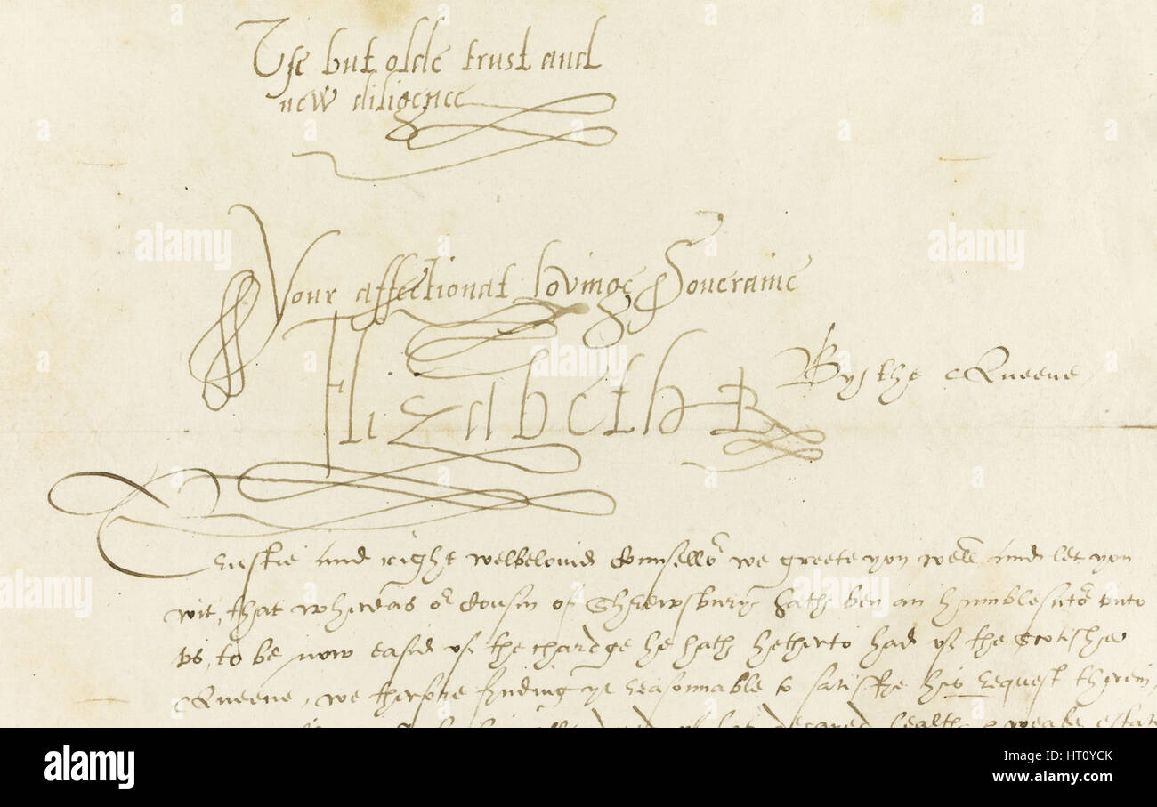 Lettre autographe de la Reine Elizabeth I de Marie, Reine d'Écosse, 1584. Artiste : objet Historique Banque D'Images