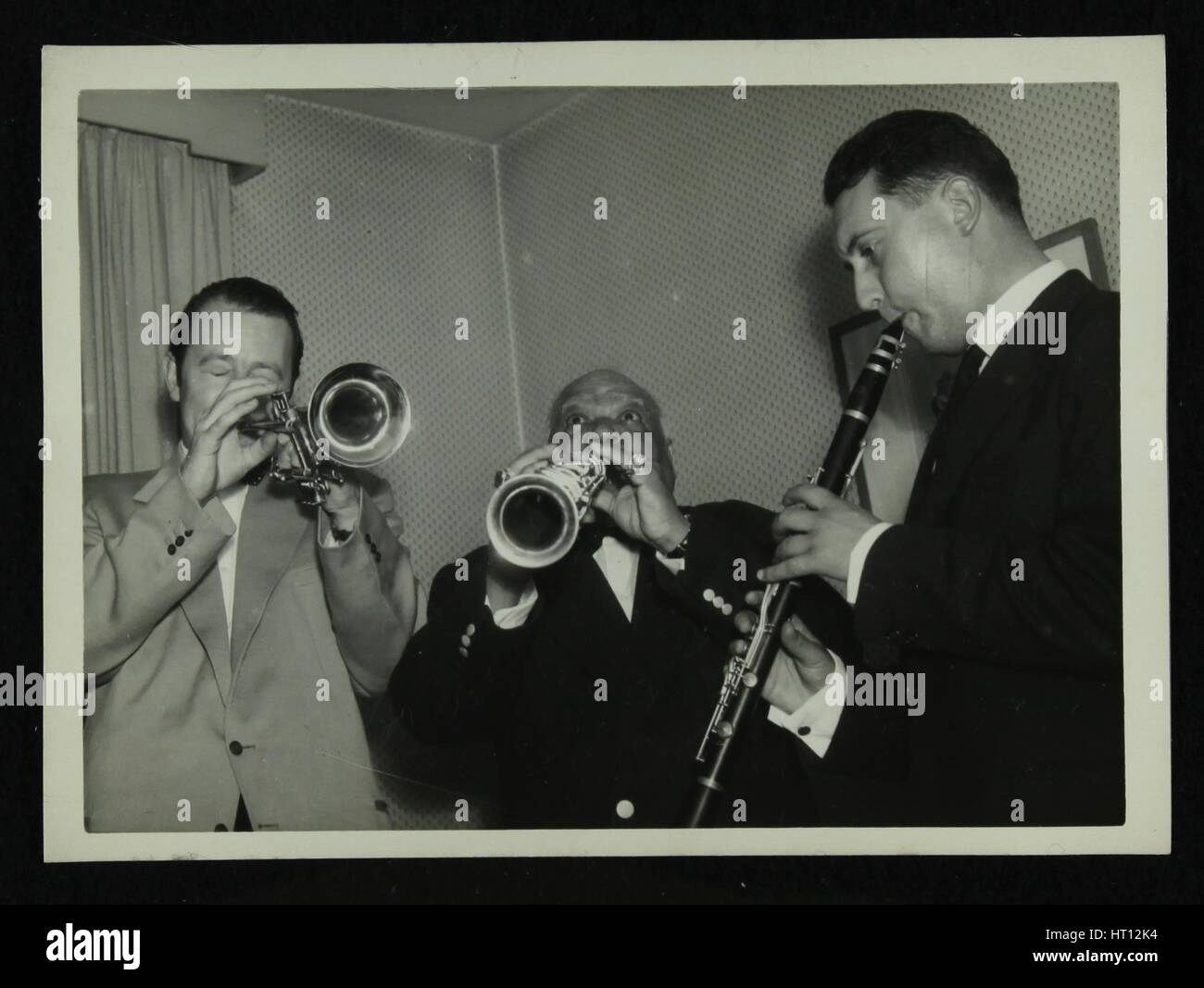 Humphrey Lyttelton, Sidney Bechet clarinettiste et inconnus, Colston Hall, Bristol, 1956. Artiste : Denis Williams Banque D'Images