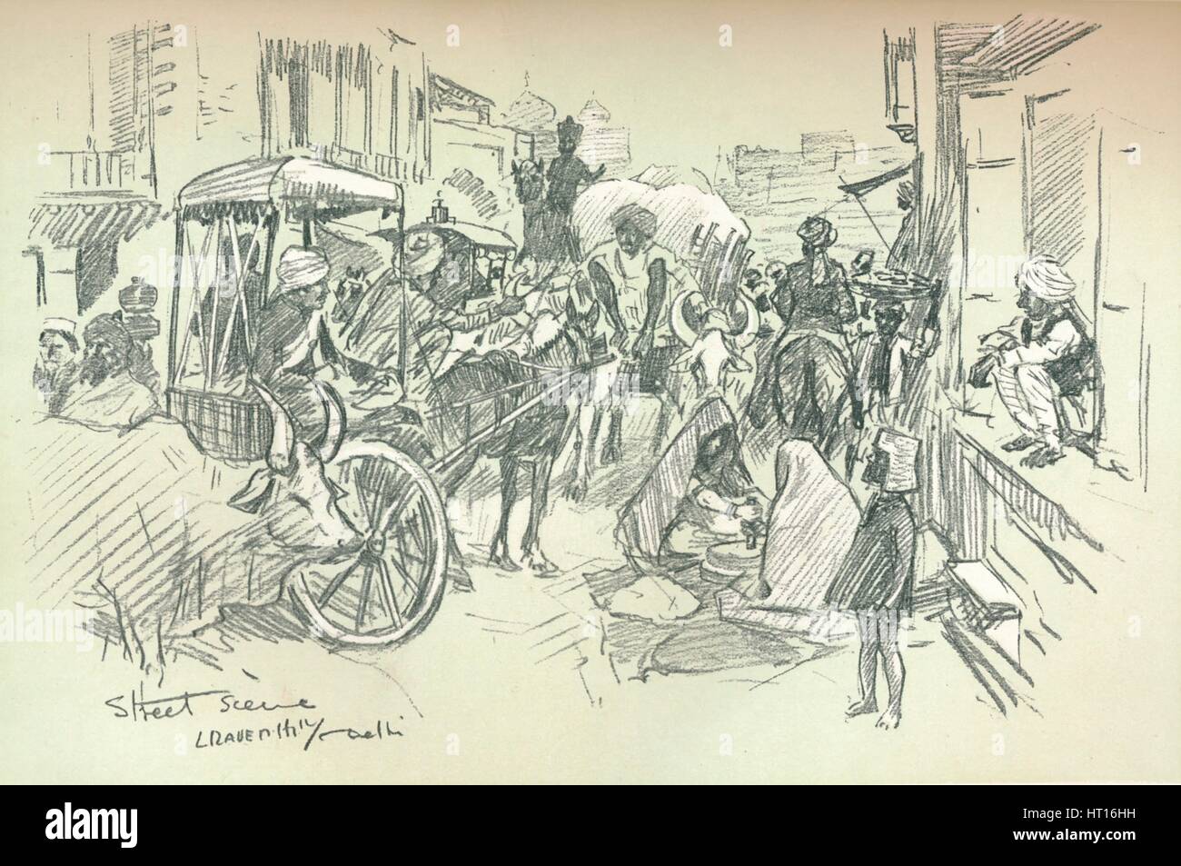 'Une scène de rue à Delhi", c1903. Artiste : Leonard Raven-Hill. Banque D'Images