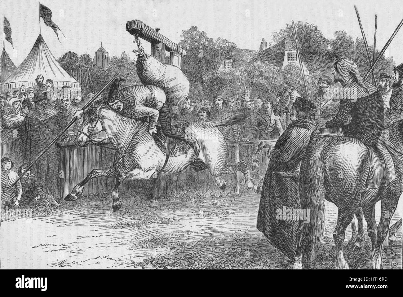 English joyeux de décisions au 14e siècle : l'inclinaison à l'quintain, 1905. Artiste : Inconnu. Banque D'Images