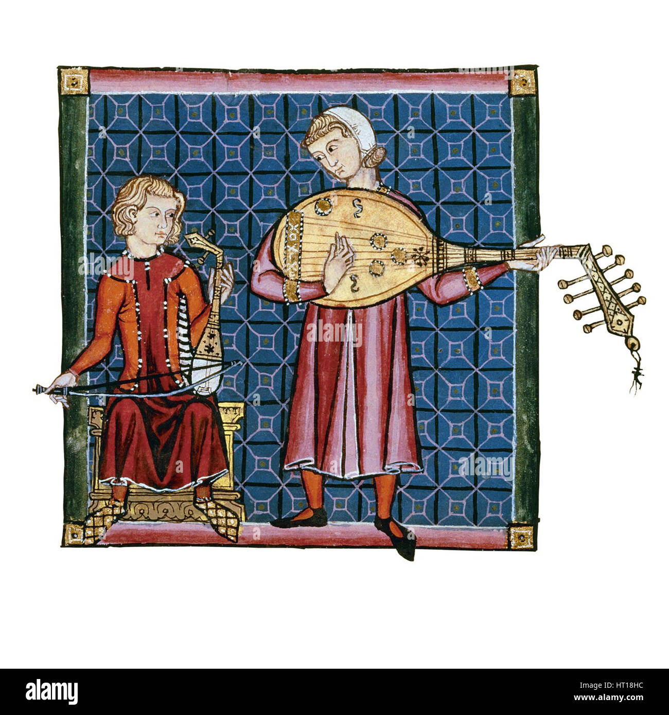 Deux jongleurs. Illustration du codex des Cantigas de Santa Maria, ch. 1280. Artiste : Anonyme Banque D'Images