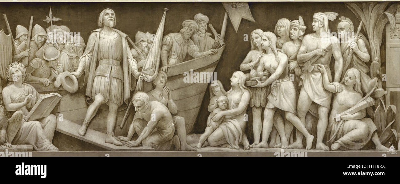 Débarquement de Christophe Colomb (la frise dans la rotonde de l'United States Capitol), 1860-1873. Artiste : Brumidi, Constantino (1805-1880) Banque D'Images