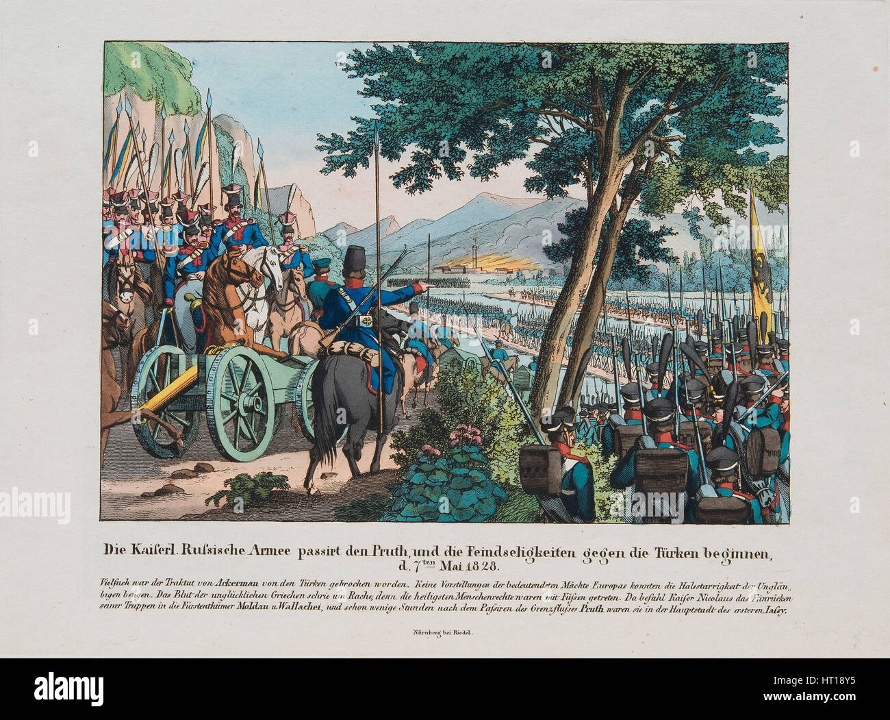 L'armée russe traverse le fleuve Pruth en Moldavie le mai 1828, ch. 1830. Artiste : Anonyme Banque D'Images