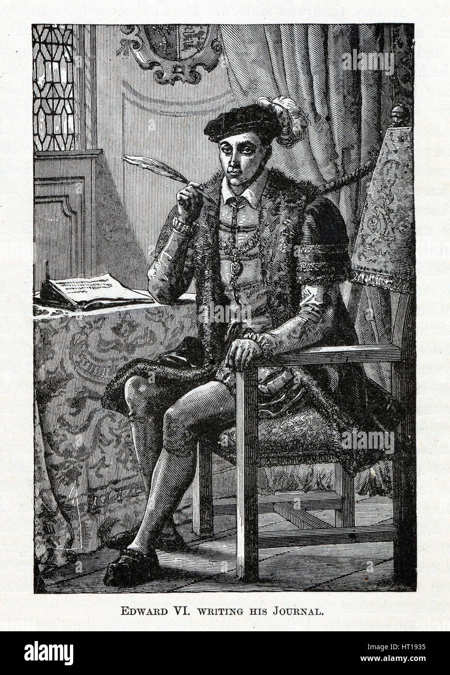 Édouard VI écrit son journal, 1882. Artiste : Anonyme Banque D'Images