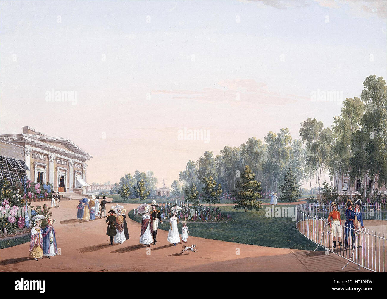 La vue sur le parc près de la palais Yelagin, 1823. Artiste : Beggrov, Karl Petrovitch (1799-1875) Banque D'Images