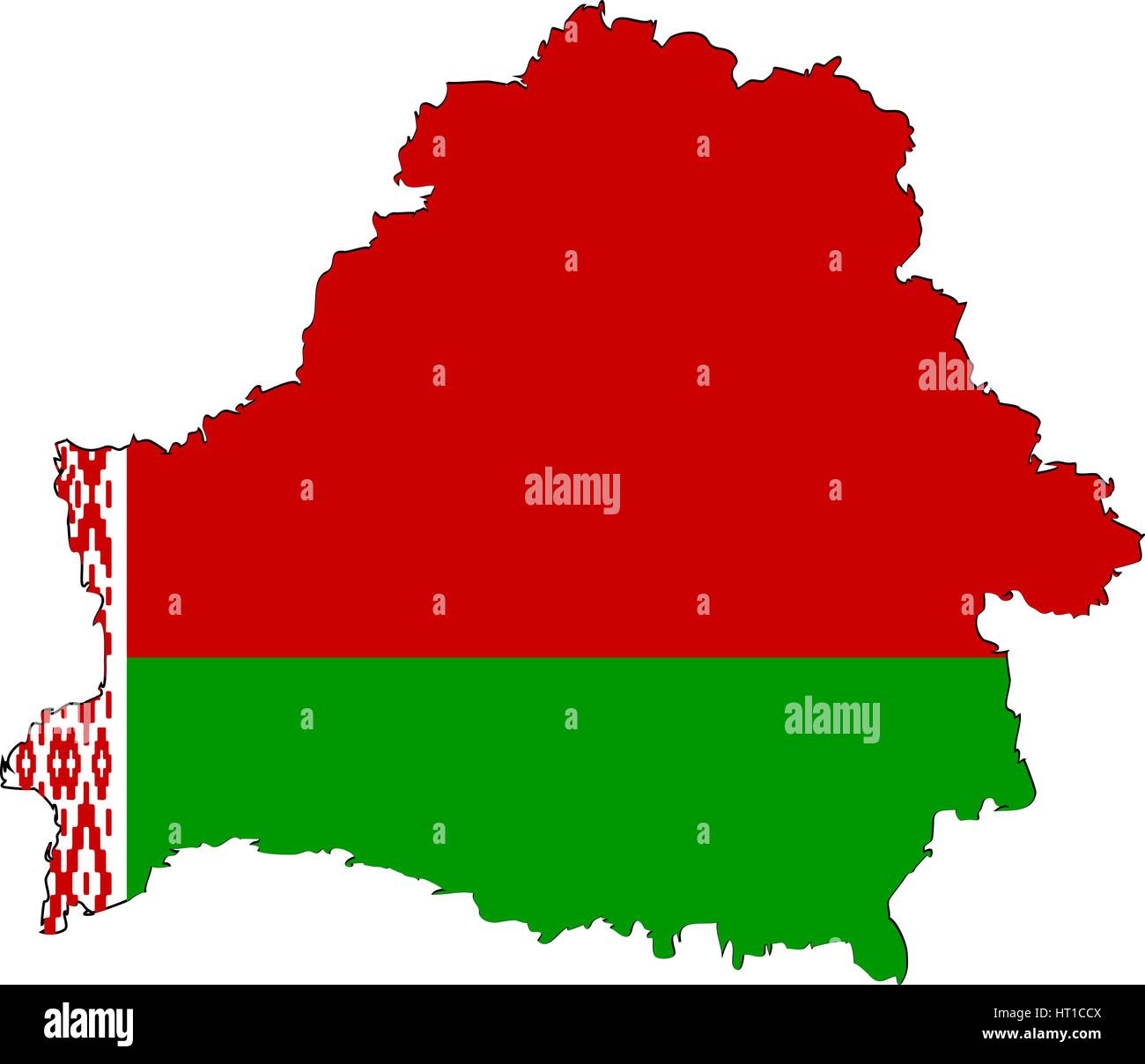 Silhouette de pays très détaillées avec un drapeau - Bélarus, sur un fond blanc Illustration de Vecteur