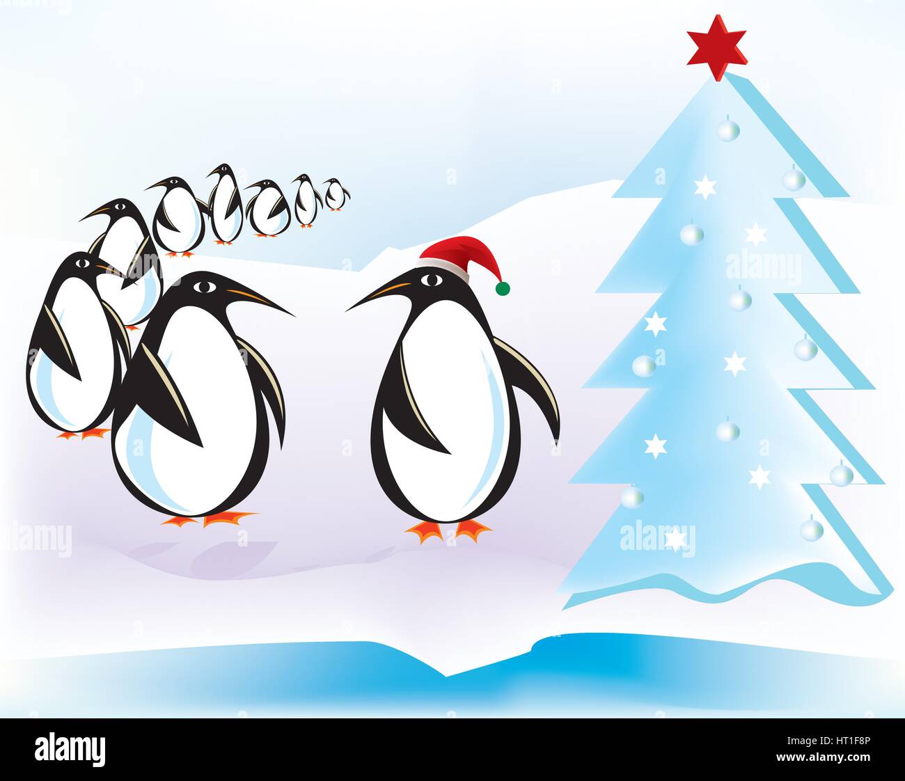 Des pingouins dans la neige, s'amuser. Illustration de Vecteur