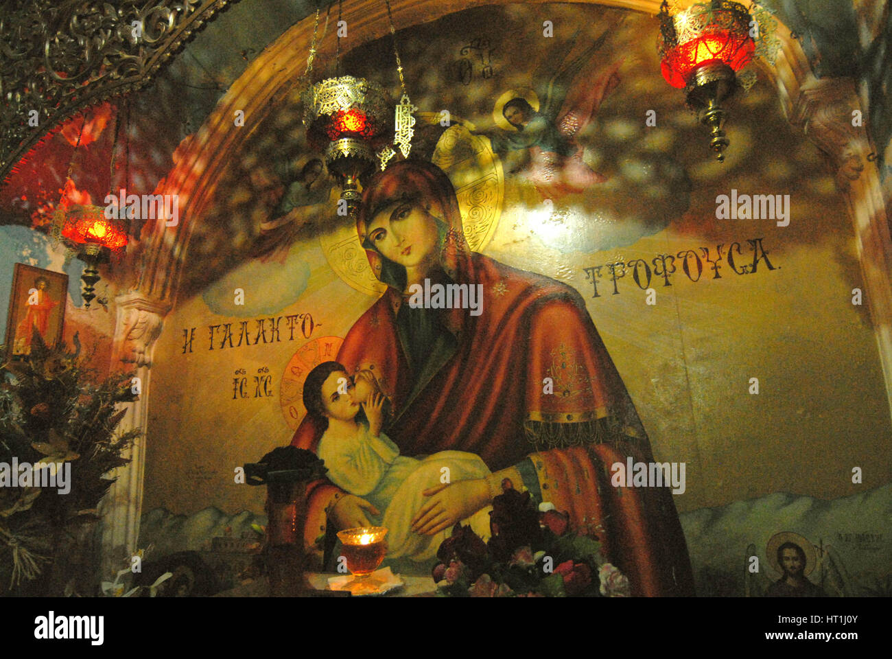 Chapelle de l'intérieur à l'église de St Gerasimos dans le monastère grec-orthodoxe de Deir Hajla près de Jéricho en Cisjordanie, Israël Senigall Livio © Crédit Banque D'Images